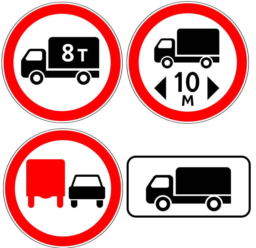Грузовик значение. ПДД знаки для грузовых авт. Запрещающие дорожные знаки для грузовых автомобилей ПДД. Дорожный знак 3.4 движение грузовых. Дорожный знак 3.4 10тонн.
